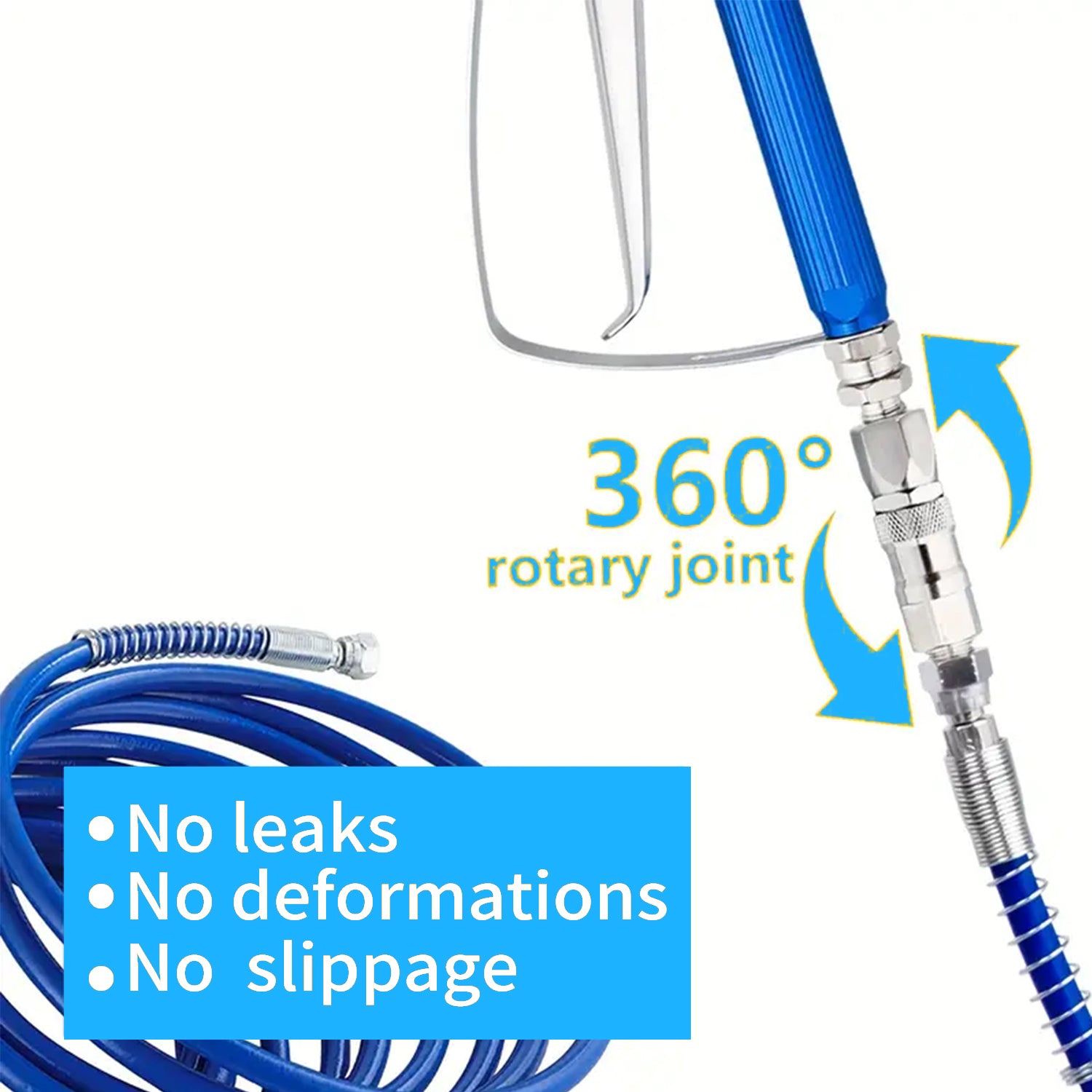 50Ft Airless Paint Sprayer Hose Set with 5Ft Whip Hose & 360 Swivel Joint for Graco Titan Wagner | 3300PSI