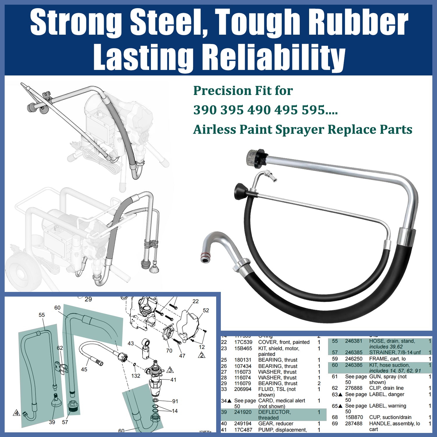 Stainless Steel Suction & Return Hose Kit for Graco Ultra Max II 390 395 490 495 595 | Professional Reflux Line