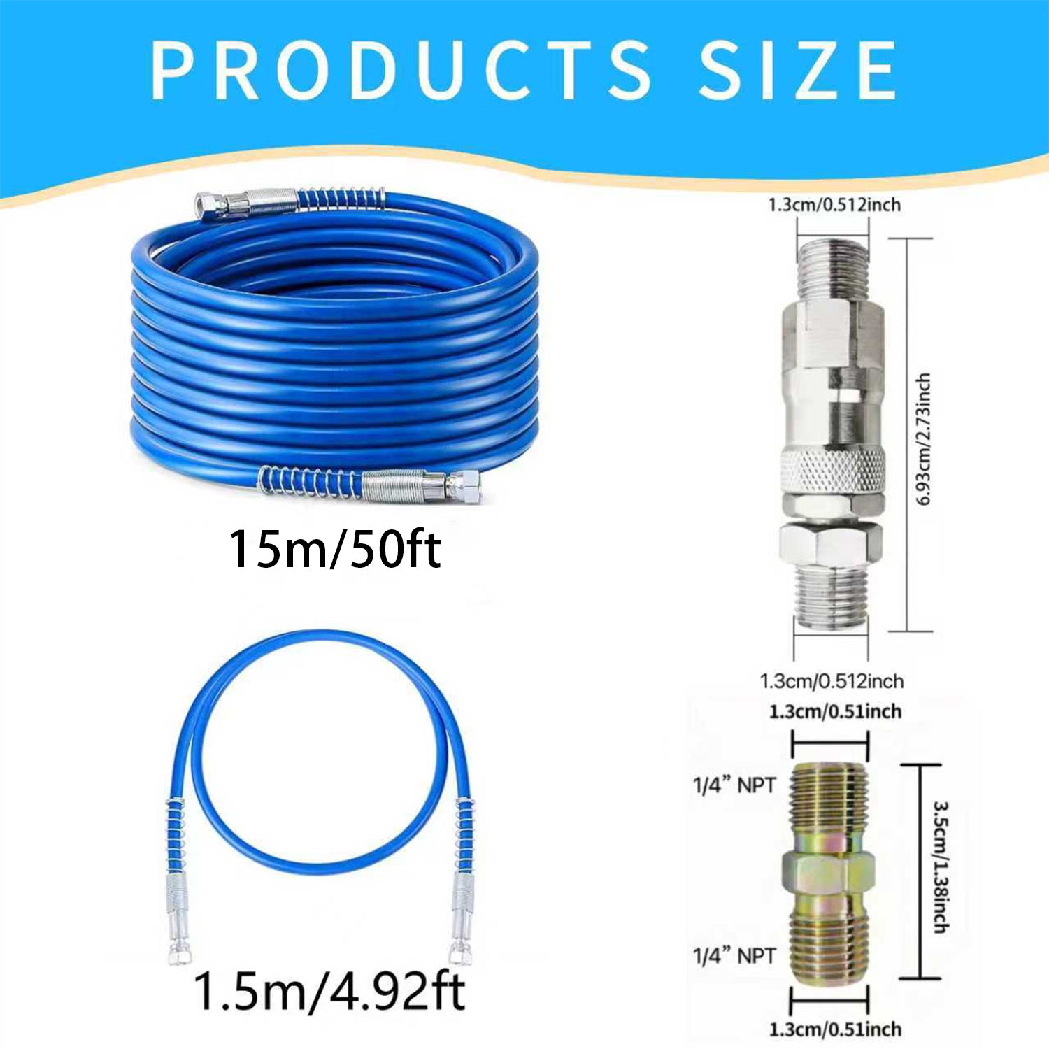 50Ft Airless Paint Sprayer Hose Set with 5Ft Whip Hose & 360 Swivel Joint for Graco Titan Wagner | 3300PSI