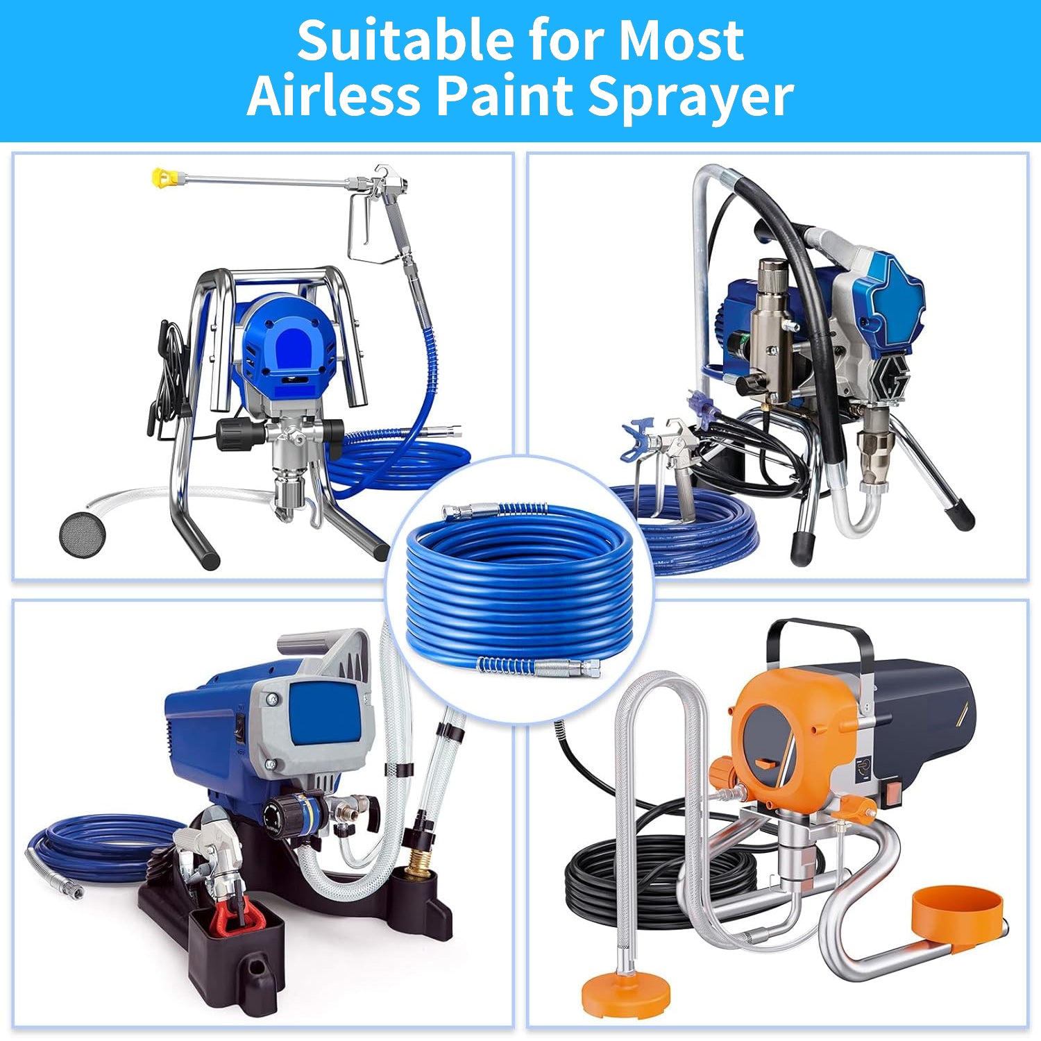 50Ft Airless Paint Sprayer Hose Set with 5Ft Whip Hose & 360 Swivel Joint for Graco Titan Wagner | 3300PSI