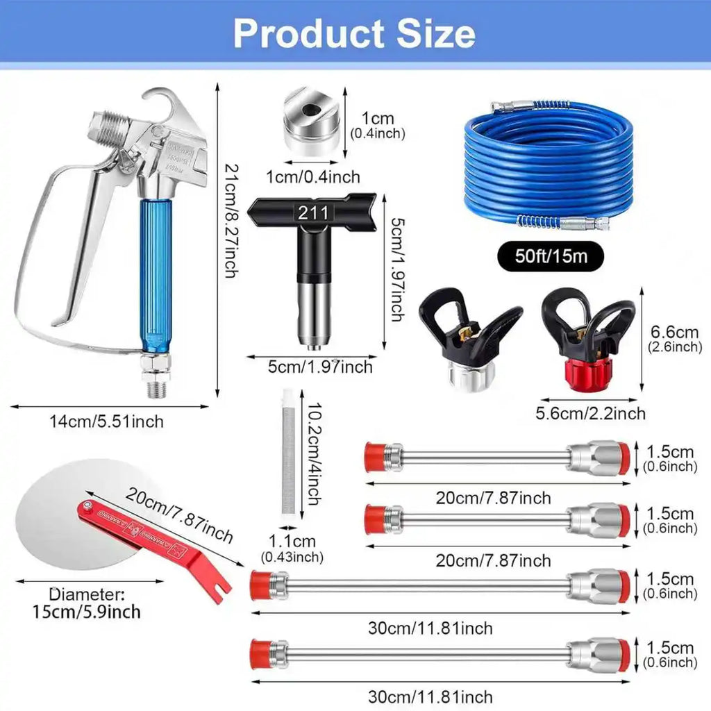 Aftermarket 22-Piece Professional Airless Paint Sprayer Mega Kit - 50ft High-Pressure Hose, Spray Gun, 6-Tip Set, Extension Rod & Spray Guide
