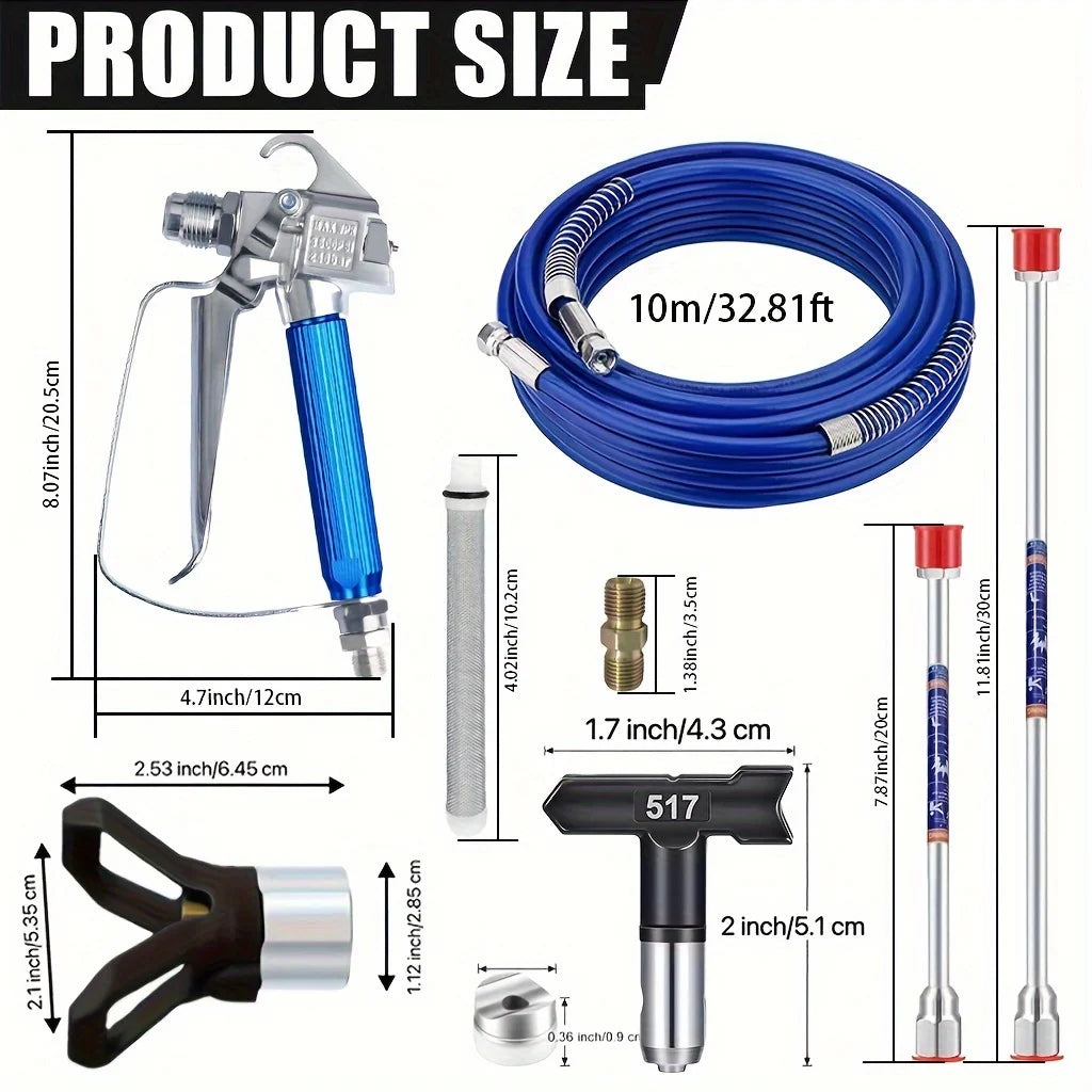Aftermarket 17-Piece Airless Paint Sprayer Contractor Kit - 33ft Hose, Pro Spray Gun, 5-Tip Set, Dual Extension Poles & 6 Filters