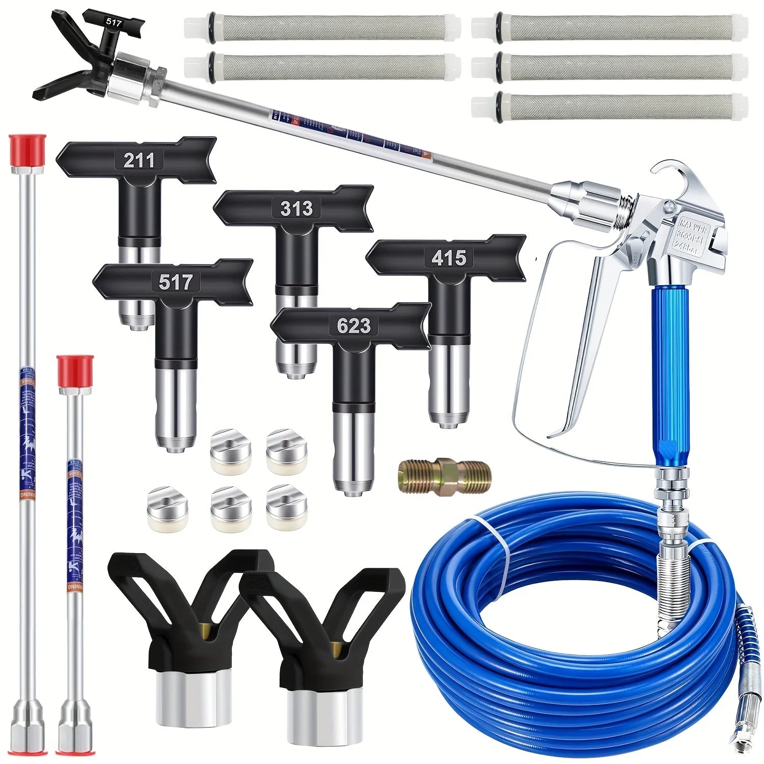 Aftermarket 17-Piece Airless Paint Sprayer Contractor Kit - 33ft Hose, Pro Spray Gun, 5-Tip Set, Dual Extension Poles & 6 Filters