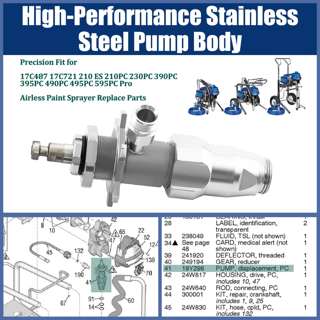 Pro-Grade Airless Spray Pump Displacement for Graco 390PC 395PC 490PC 495PC 595PC - Replaces 17C487 19Y298