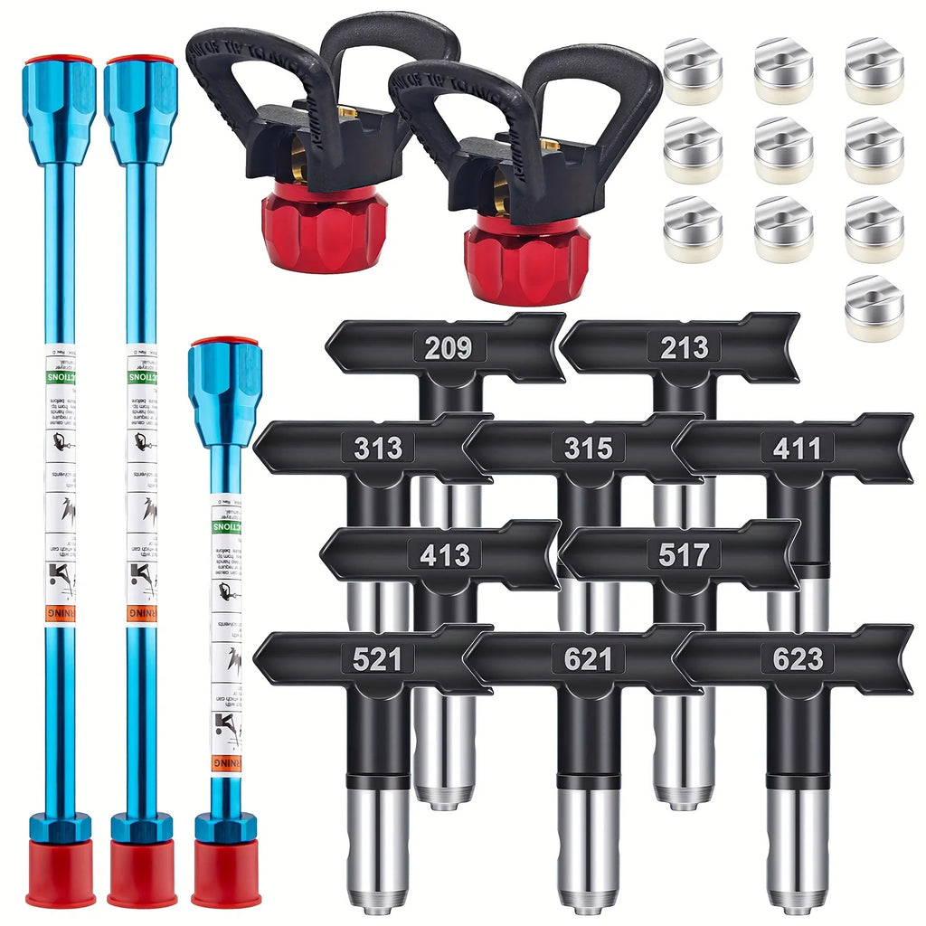 15-Piece Universal Airless Paint Sprayer Tip Set - Professional Nozzles, Guards & Extension Poles for Graco Titan Wagner