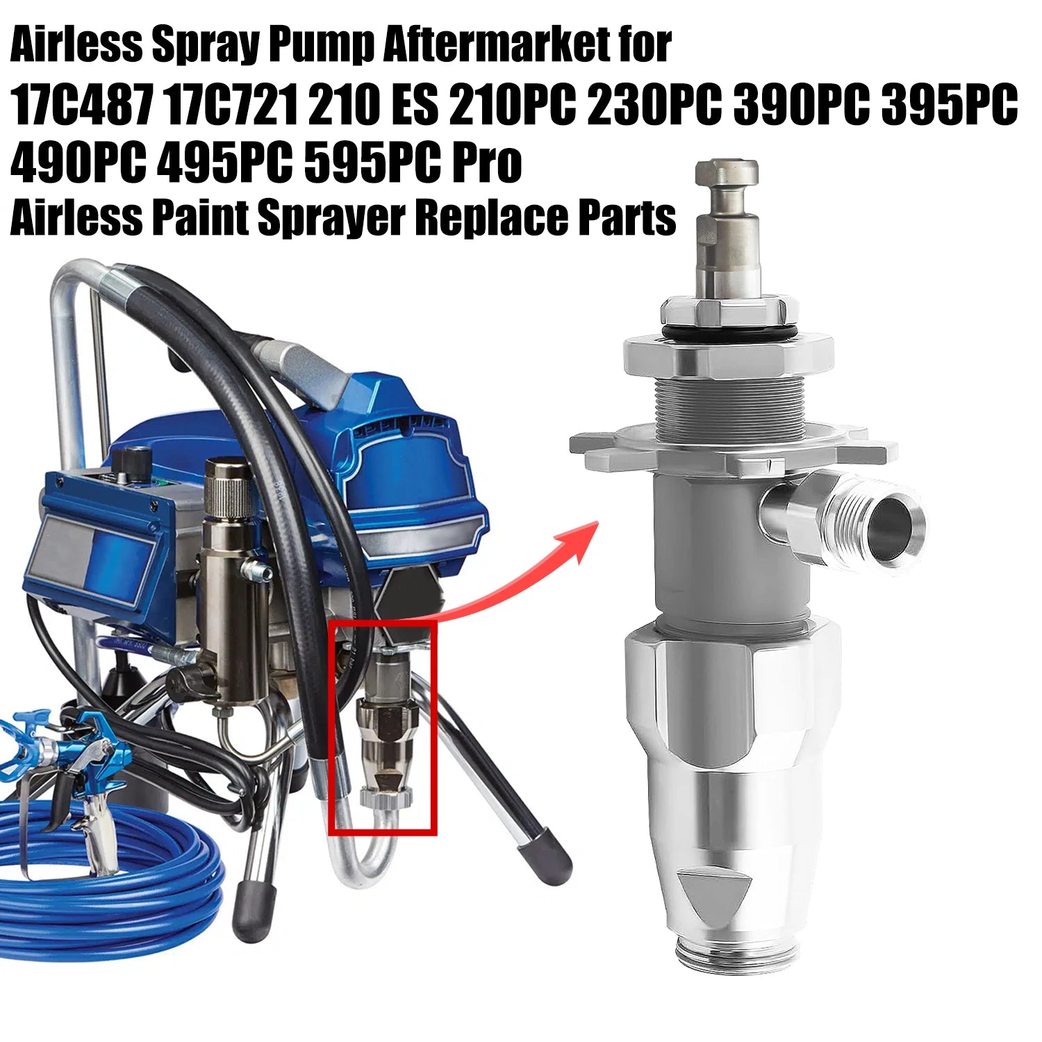 Pro-Grade Airless Spray Pump Displacement for Graco 390PC 395PC 490PC 495PC 595PC - Replaces 17C487 19Y298