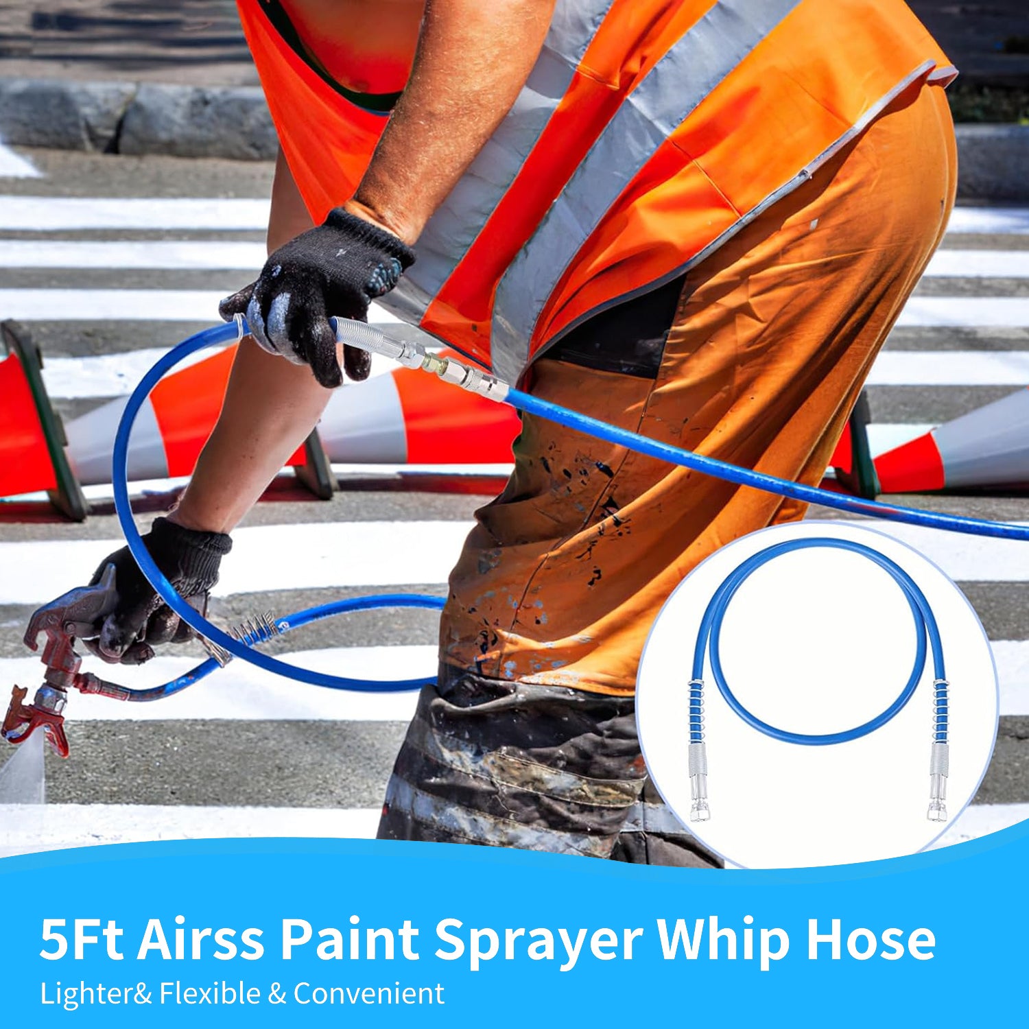 50Ft Airless Paint Sprayer Hose Set with 5Ft Whip Hose & 360 Swivel Joint for Graco Titan Wagner | 3300PSI
